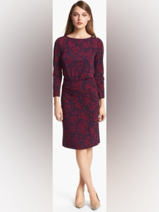 Tory Burch Dresses & Skirts - Tory Burch Etta Burgundy and Navy Floral Long-Sleeve Sheath Dress